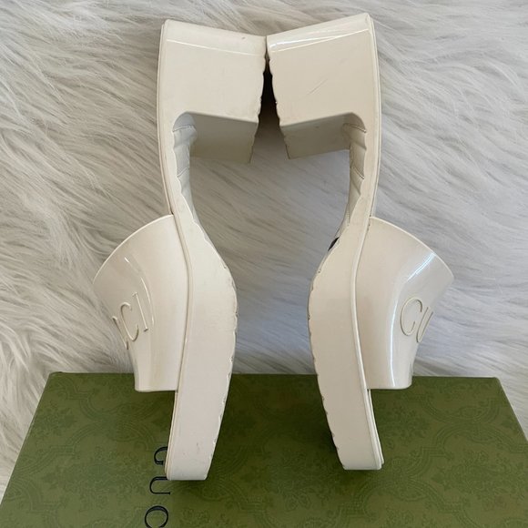 Gucci Plastique Logo Embossed Rubber Jelly Mules White Platform Slide Sandal 40 - Picture 7 of 10